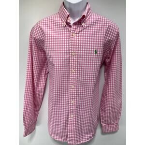 Polo Ralph Lauren Custom Fit Pink Gingham Shirt Mens Large Long Sleeve Button